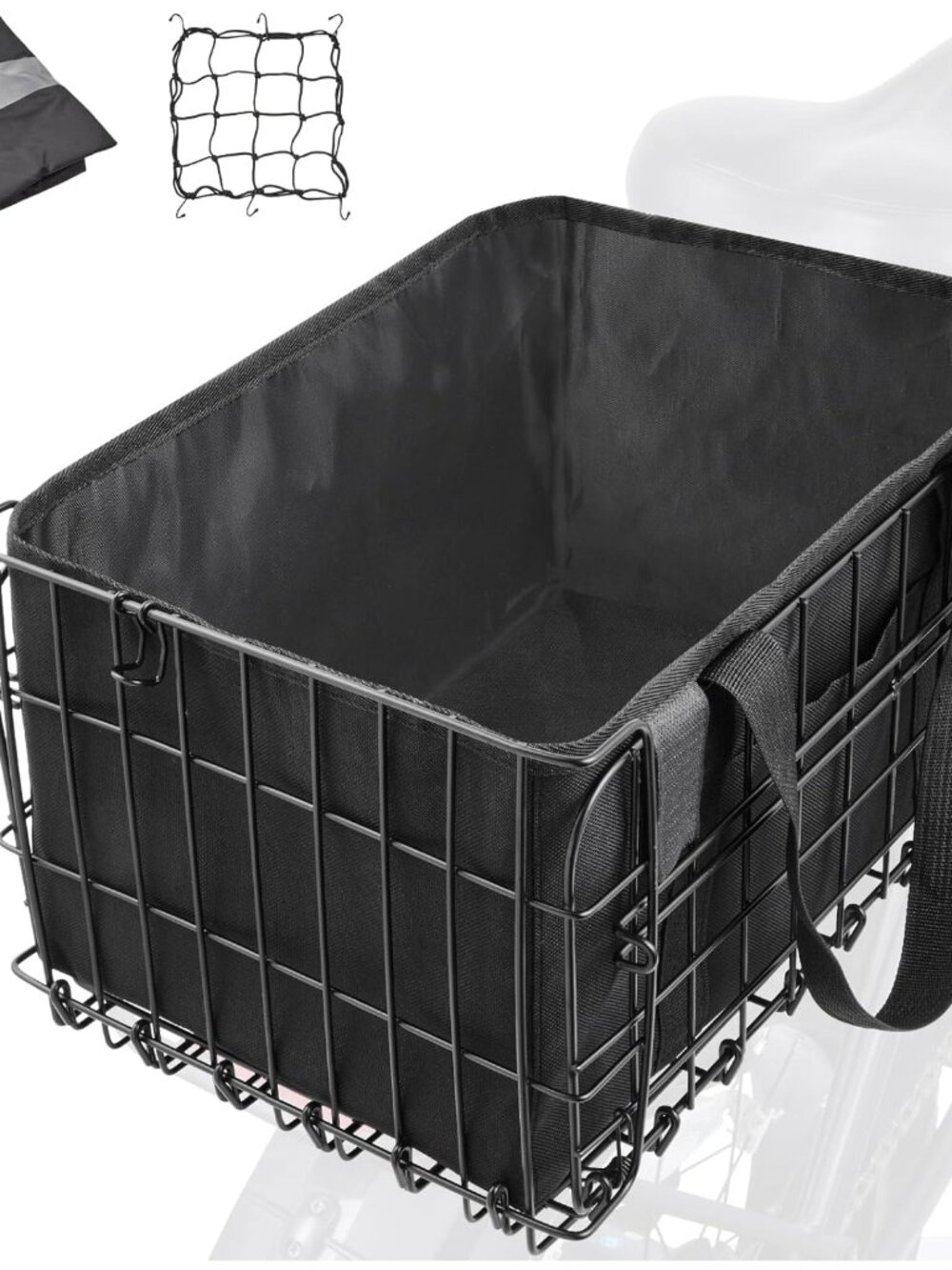 Bike Basket Rear Large Folding Metal Bicycle Ebike Basket, Quick Release Design